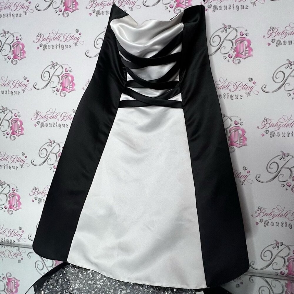 Dress strapless tie up corset shiny shimmer Elegant Black and White Dress